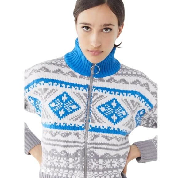 Urban Outfitters Scout Shrunken Snowflake Blue and Gray Zip Front Sweater Size M - Picture 7 of 10